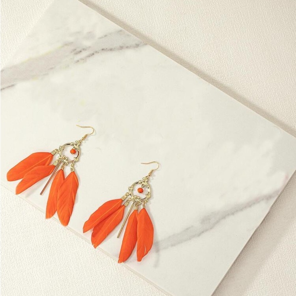 Bohemian Feather Tassel Drop Earrings
